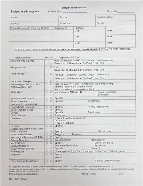 Student Health Inventory