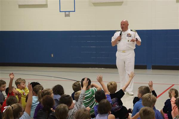 Captain Chris “Chowdah” Hill. Hill spoke with the students about his time in the Navy.